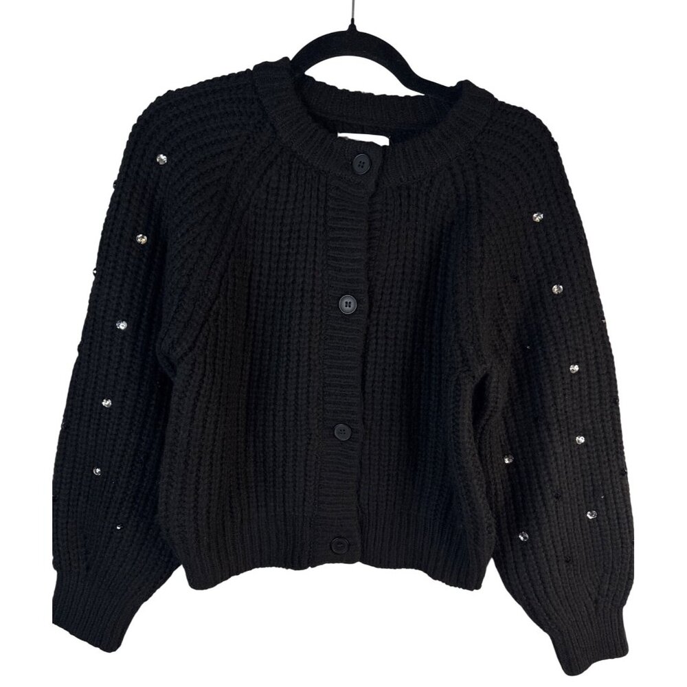 ZARA Kids Black Knit Cardigan Rhinestone Embellished Sleeves 13-14 Years NWT - Picture 6 of 16